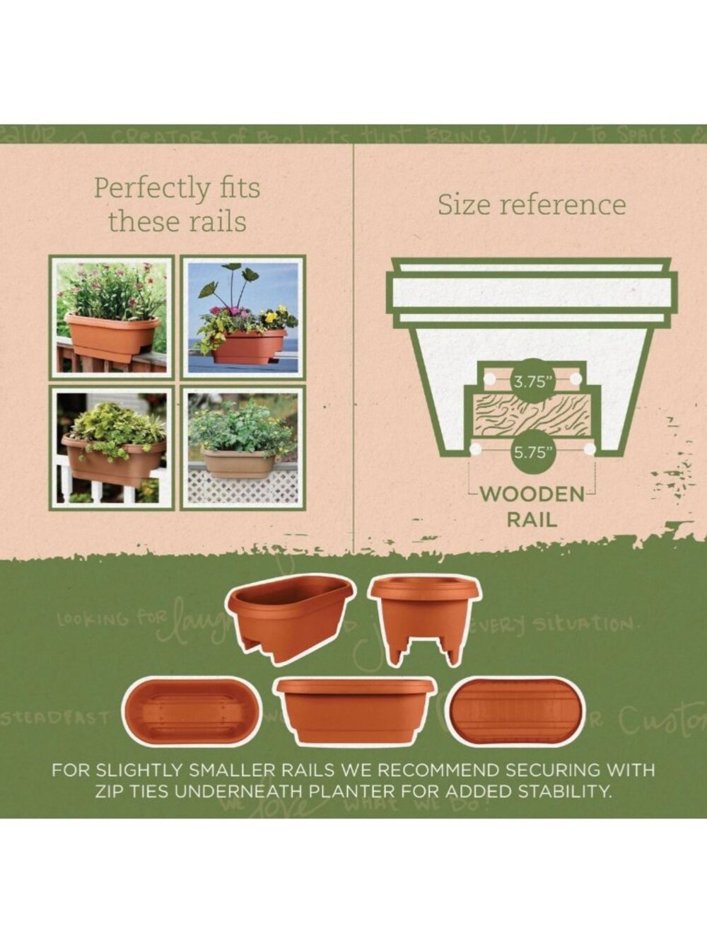 Bloem Terra Cotta Oval Deck Rail Planter 24" Elevated Garden Box (Quantity 3) - Picture 3 of 16